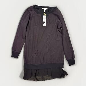 BCBGeneration Black Textured Sweatshirt Dress XS Chiffon Ruffle Hem NWT